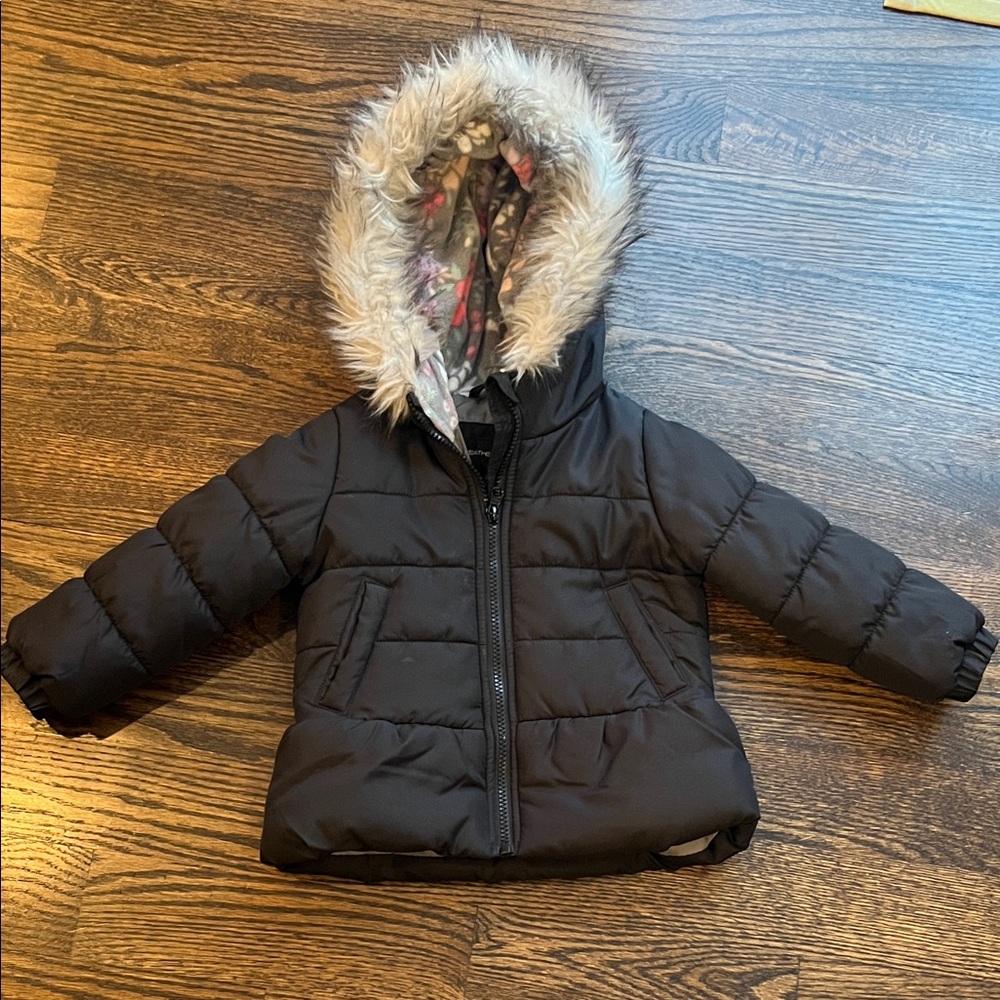 3T WeatherTamer Girls Black Puffer Jacket with Faux Fur Hood